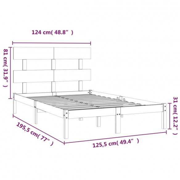 Cadre de lit Marron miel Bois massif 120x190 cm Petit Double