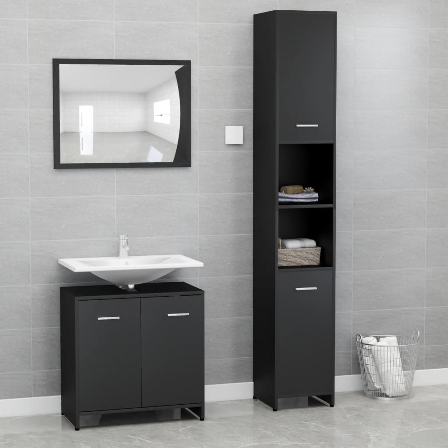 Ensemble de meubles de salle de bain 3 pcs Noir Aggloméré