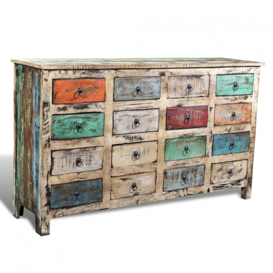 Armoire avec 16 tiroirs Bois massif de récupération Multicolore