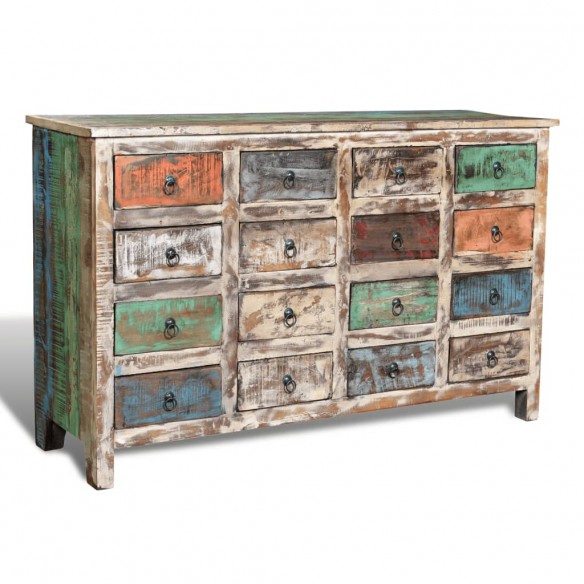 Armoire avec 16 tiroirs Bois massif de récupération Multicolore