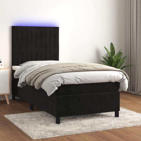 Cadre de lit avec matelas LED Noir 100x200cm Velours