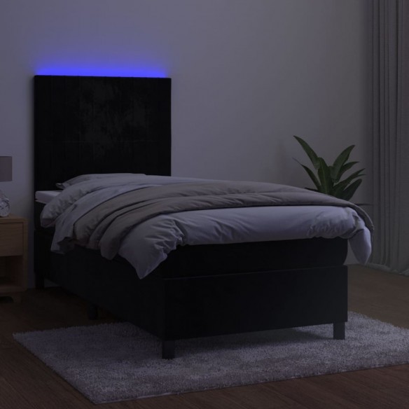 Cadre de lit avec matelas LED Noir 100x200cm Velours