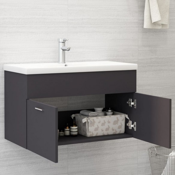 Armoire d'évier avec lavabo intégré Gris Aggloméré