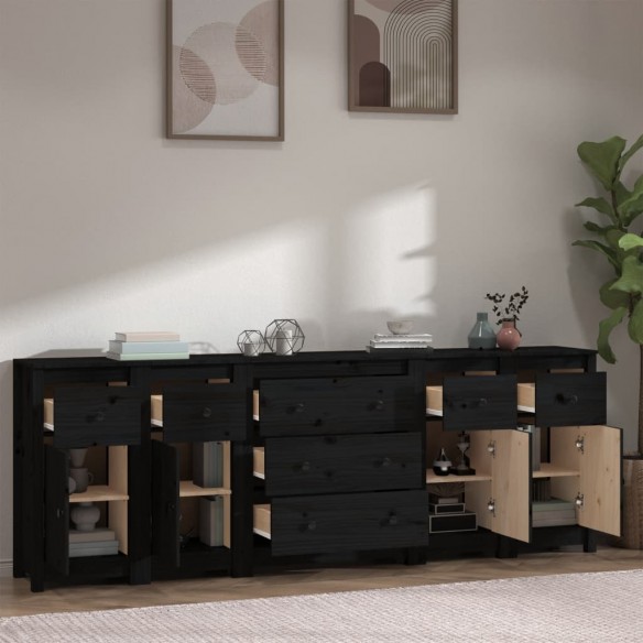 Buffet Noir 230x35x80 cm Bois massif de pin