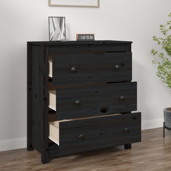 Buffet Noir 70x35x80 cm Bois massif de pin