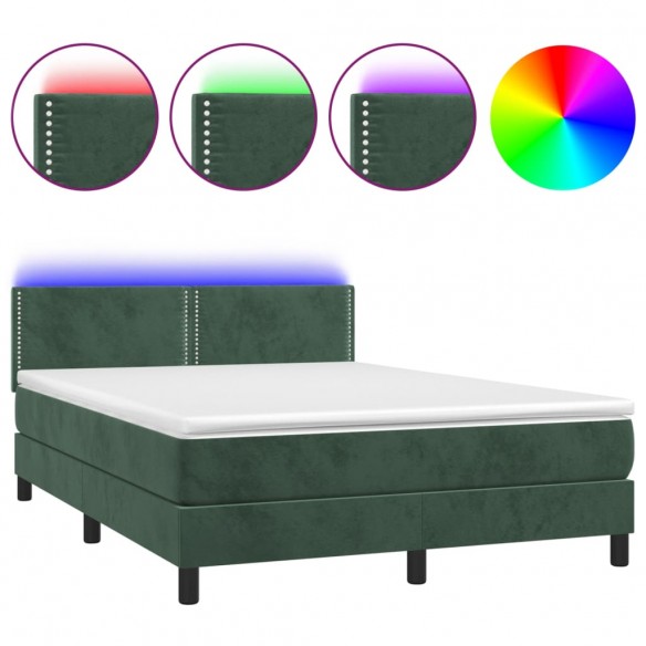 Cadre de lit avec matelas LED Vert foncé 140x200 cm