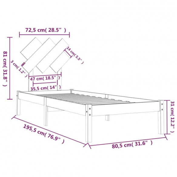 Cadre de lit Noir 75x190 cm Petit simple Bois massif