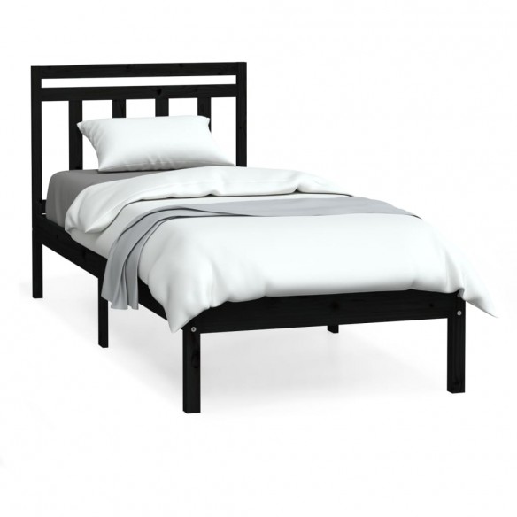 Cadre de lit Noir Bois massif 75x190 cm Petit simple