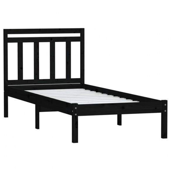 Cadre de lit Noir Bois massif 75x190 cm Petit simple