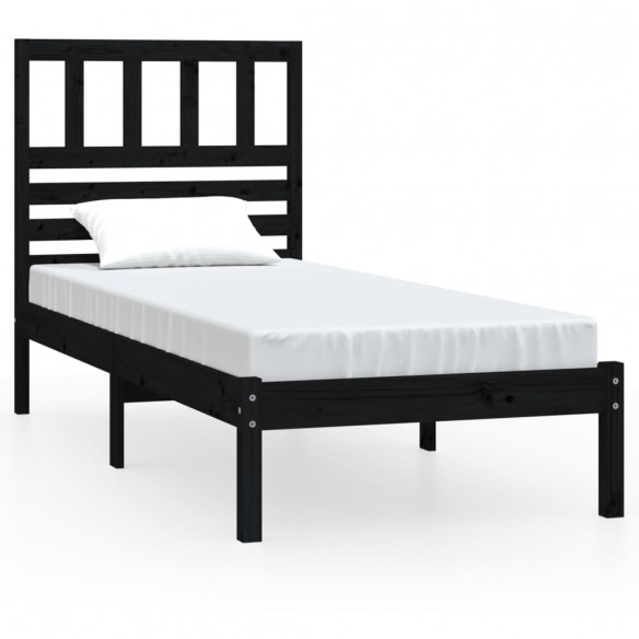 Cadre de lit noir 75x190 cm petit simple bois massif de pin