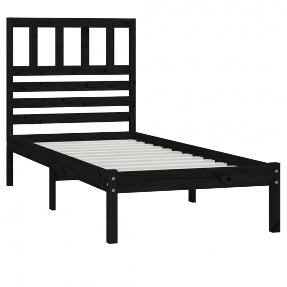 Cadre de lit noir 75x190 cm petit simple bois massif de pin