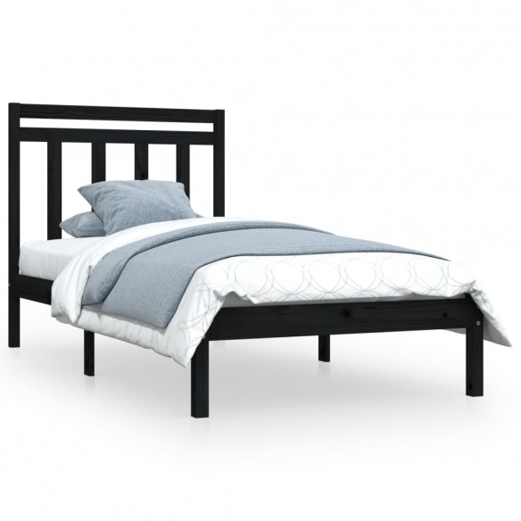 Cadre de lit Noir Bois massif 75x190 cm Petit simple