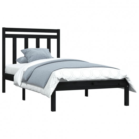 Cadre de lit Noir Bois massif 75x190 cm Petit simple