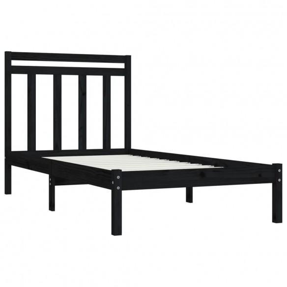 Cadre de lit Noir Bois massif 75x190 cm Petit simple