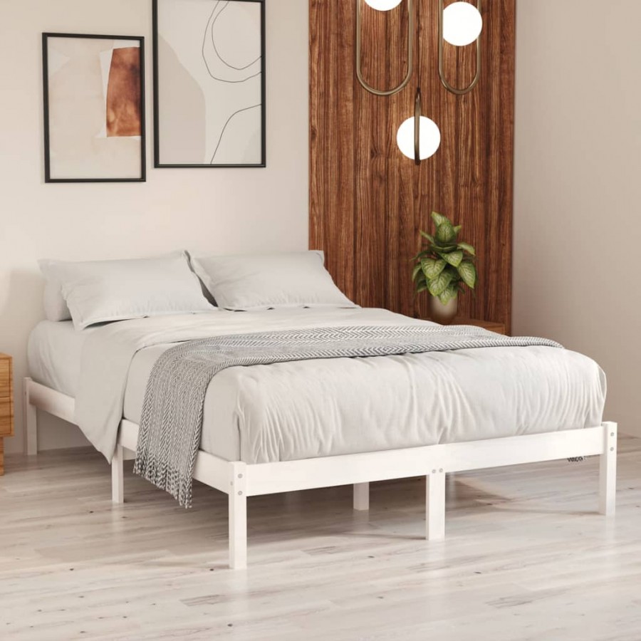 Cadre de lit Blanc Bois massif 135x190 cm Double