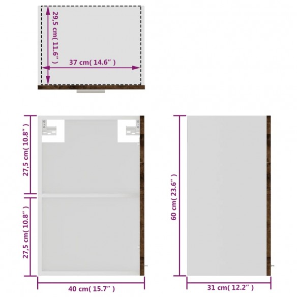 Armoire en verre suspendue Chêne fumé 40x31x60 cm