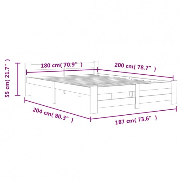 Cadre de lit Blanc Bois de pin massif 180x200 cm