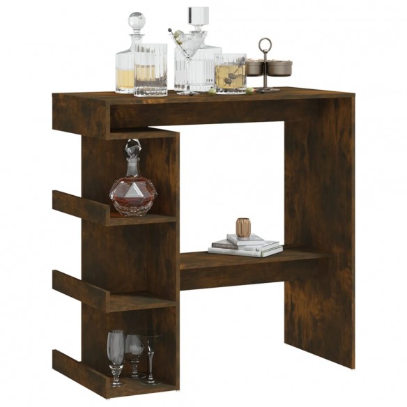 Table de bar et étagère de rangement Chêne fumé 100x50x101,5 cm