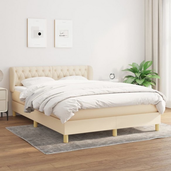 Cadre de lit avec matelas Crème 140x200 cm Tissu