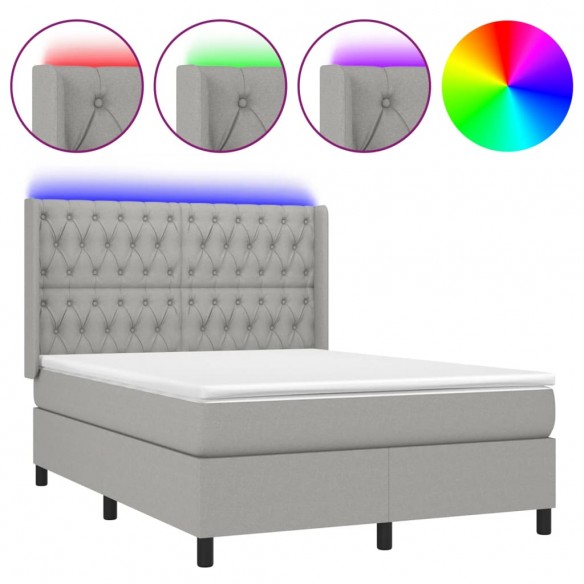 Cadre de lit matelas LED Gris clair 140x190 cm Tissu