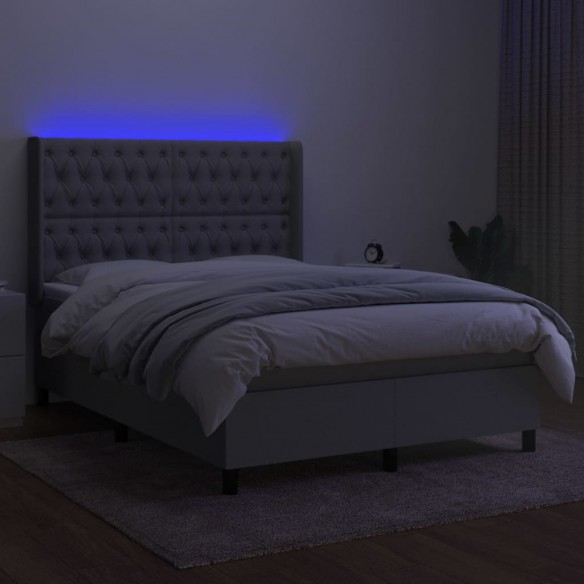 Cadre de lit matelas LED Gris clair 140x190 cm Tissu