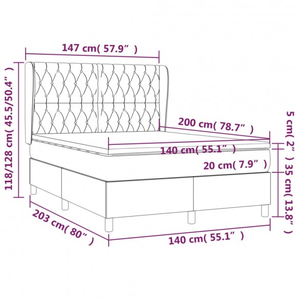 Cadre de lit avec matelas Crème 140x200 cm Tissu