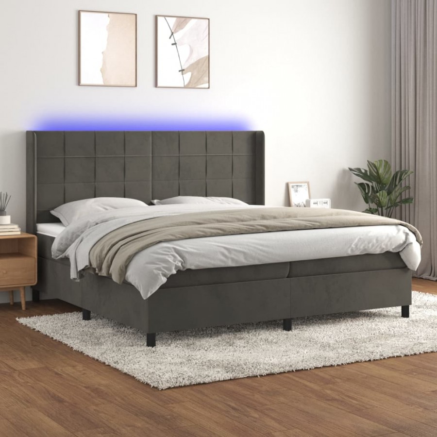 Cadre de lit matelas et LED Gris foncé 200x200 cm