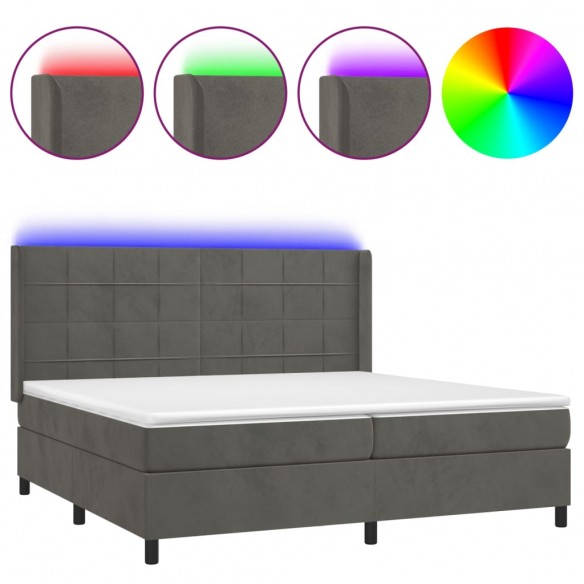 Cadre de lit matelas et LED Gris foncé 200x200 cm