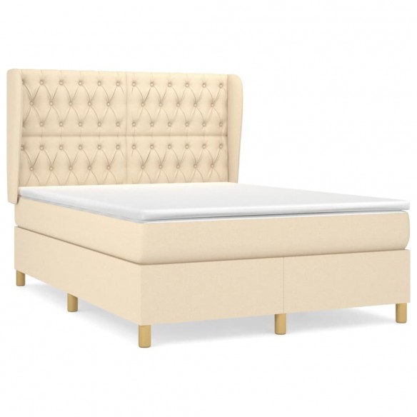 Cadre de lit avec matelas Crème 140x190 cm Tissu