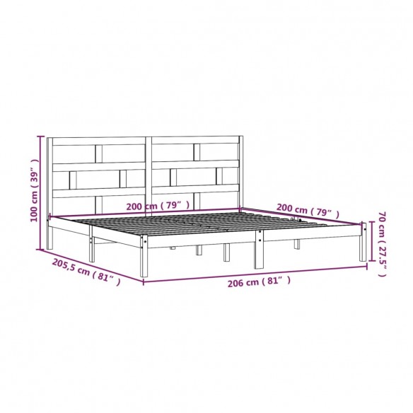 Cadre de lit Blanc Bois de pin massif 200x200 cm