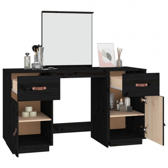 Ensemble de coiffeuse avec miroir noir bois de pin solide