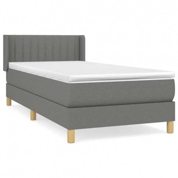 Cadre de lit avec matelas Gris foncé 90x200 cm Tissu