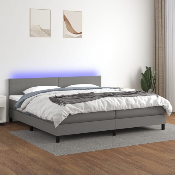 Cadre de lit et matelas et LED Gris foncé 200x200 cm