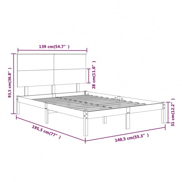 Cadre de lit Marron miel Bois massif 135x190 cm Double