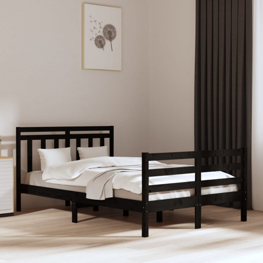 Cadre de lit Noir Bois massif 135x190 cm Double