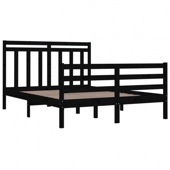 Cadre de lit Noir Bois massif 135x190 cm Double