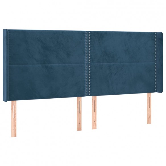 Tête de lit avec oreilles Bleu foncé 203x16x118/128 cm Velours