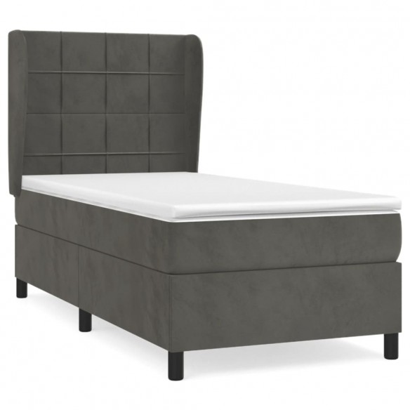 Cadre de lit et matelas Gris foncé 80x200 cm Velours