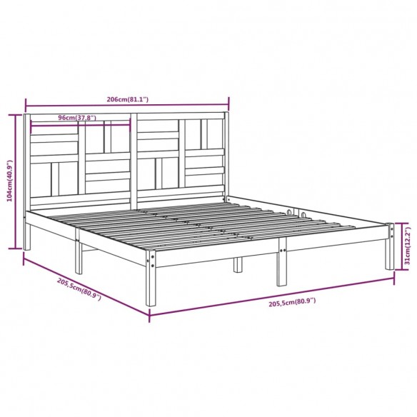 Cadre de lit Blanc Bois massif 200x200 cm