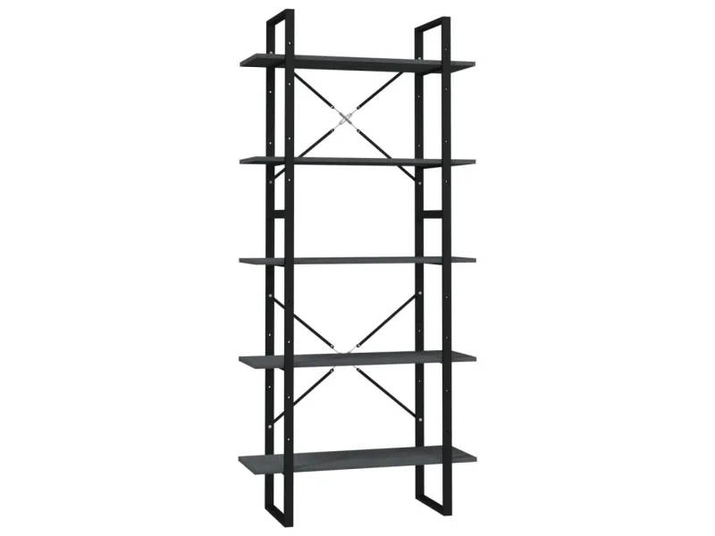 Bibliothèque à 5 niveaux Gris 80x30x175 cm Bois de pin