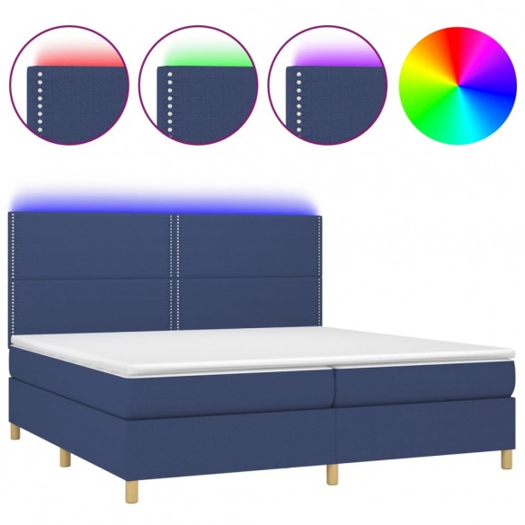 Cadre de lit et matelas et LED Bleu 200x200 cm Tissu