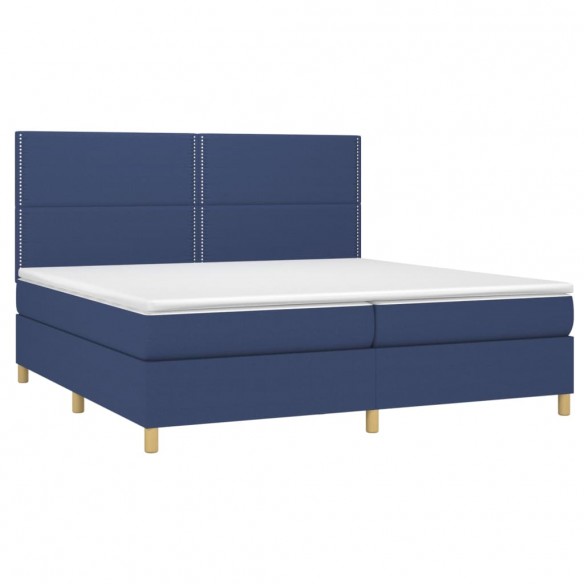 Cadre de lit et matelas et LED Bleu 200x200 cm Tissu