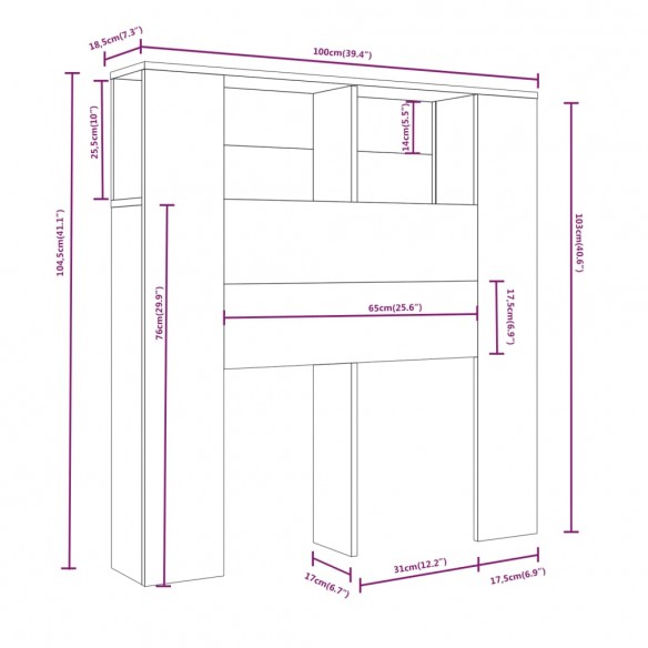 Armoire de tête de lit Sonoma gris 100x18,5x104,5 cm