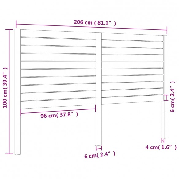 Tête de lit 206x4x100 cm Bois massif de pin