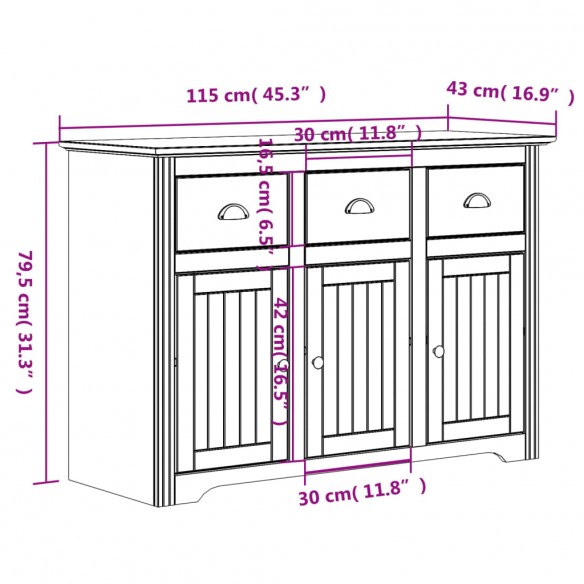 Buffet BODO blanc et marron 115x43x79,5 cm bois massif de pin