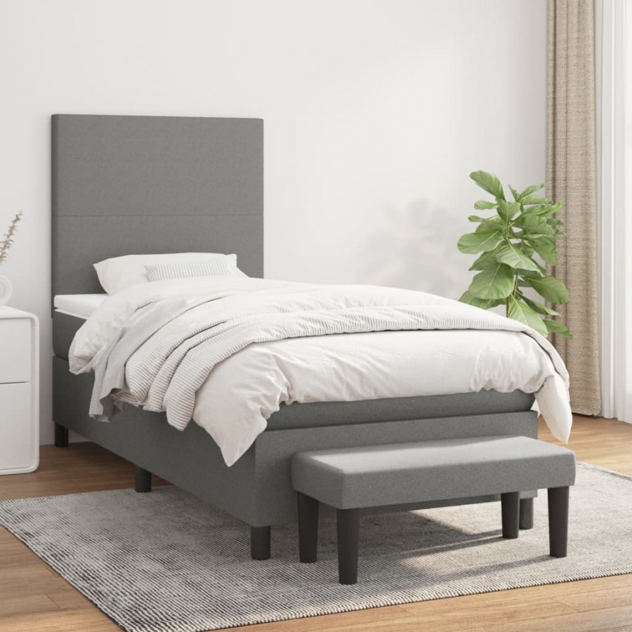 Cadre de lit avec matelas Gris foncé 100x200cm Tissu