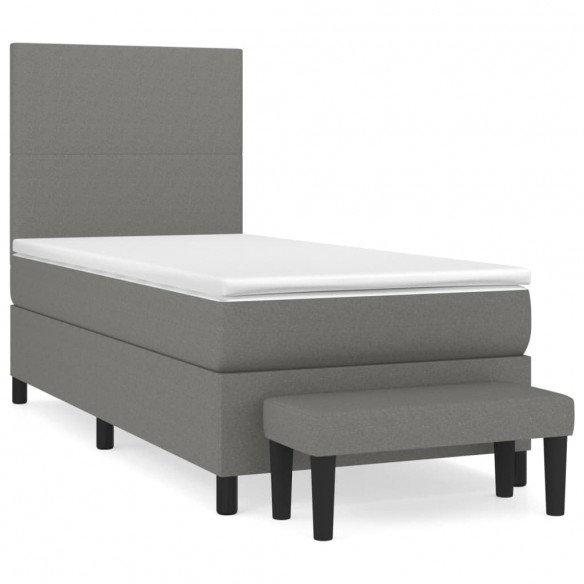 Cadre de lit avec matelas Gris foncé 100x200cm Tissu