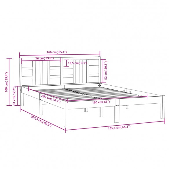 Cadre de lit Bois massif 160x200 cm