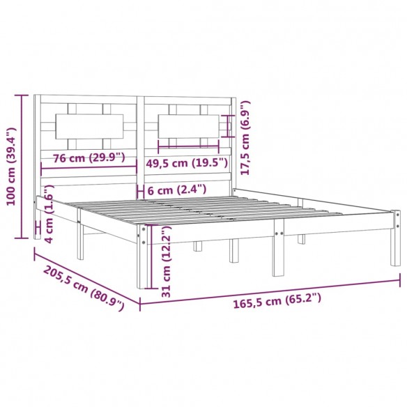 Cadre de lit Bois de pin massif 160x200 cm