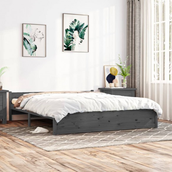 Cadre de lit Gris Bois massif 180x200 cm Super King